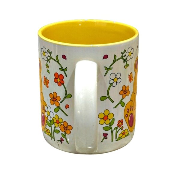 Vintage 1990s Teddy Bear Coffee Mug Orange Yellow Flower Power Accents & Designs - Picture 4 of 7